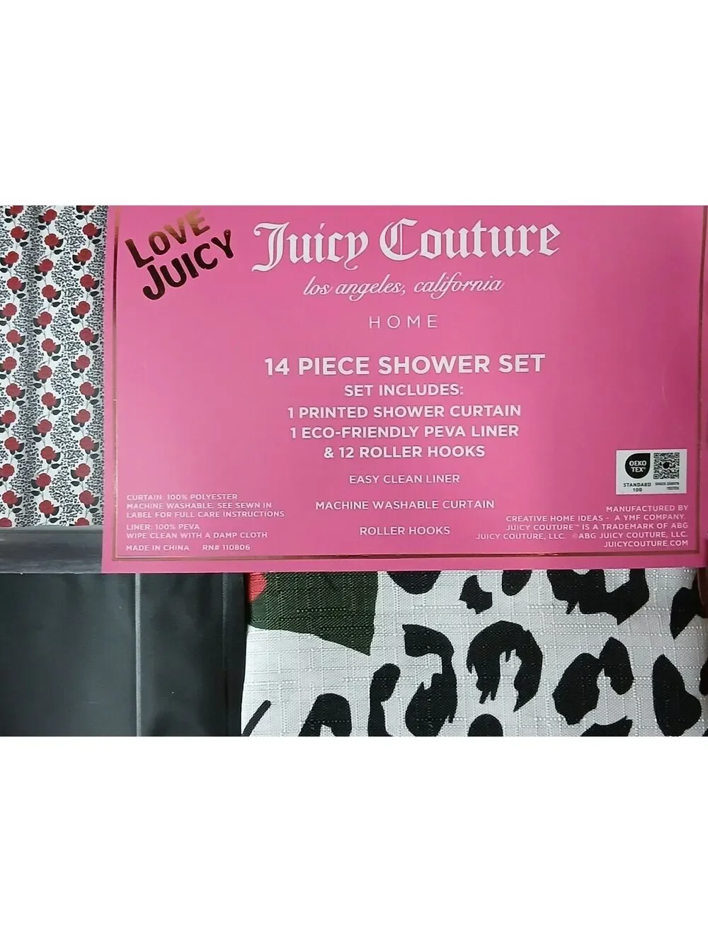 Juicy Couture Home Rose Leopard Print Shower Curtain Set 14pc NWT McBling Y2K